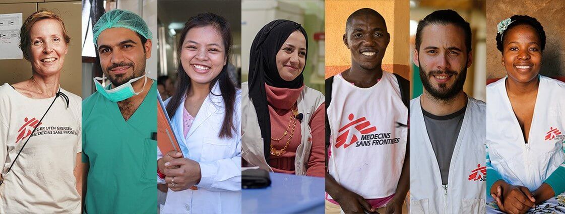 foto collage van 7 medewerkers van artsen zonder grenzen